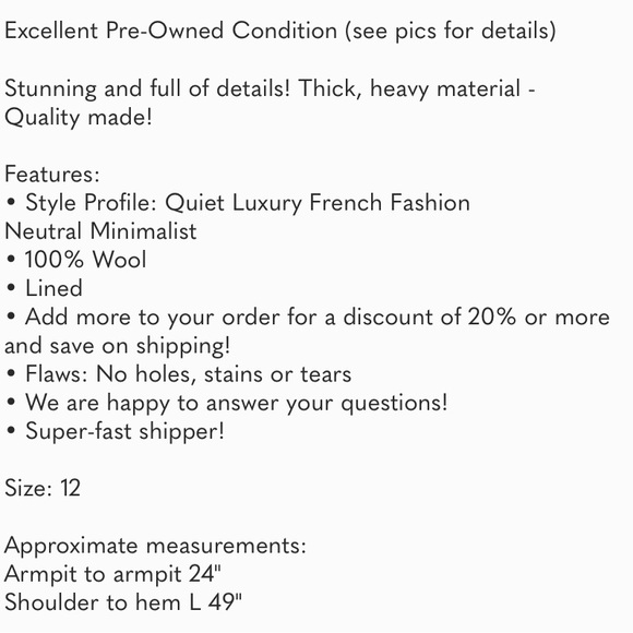 Made in USA 💯 Luxury Wool MAXI 12-14 Black Dress Coat STEVE by Searle - Picture 10 of 10